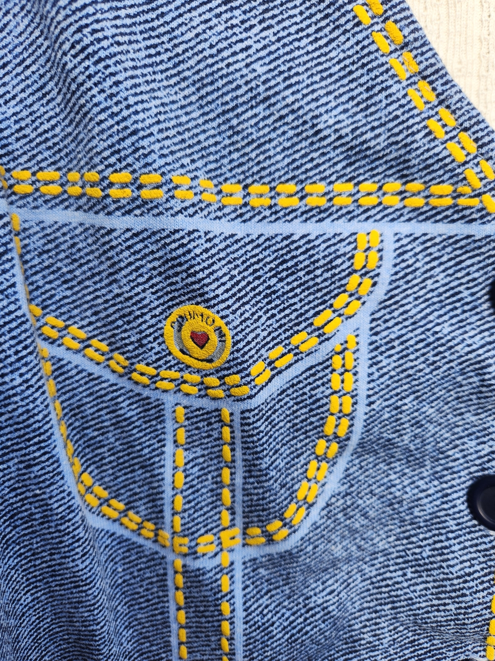 Kids RARE Cream Long-Sleeve Top with Blue Faux-Denim Vest and Bear Detail - Picture 8 of 12
